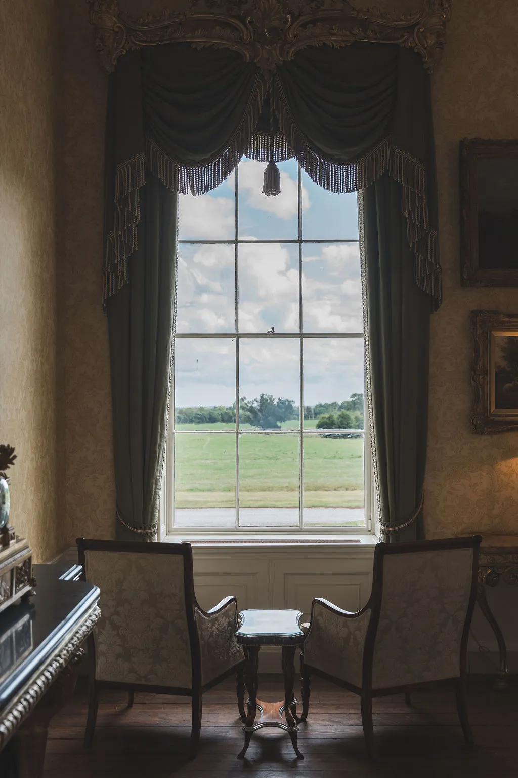 A window seat looking out over the parkland from a Manor House room